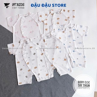  Set 3 5 Body Cộc Tay Trắng Thun Lạnh Cúc Bấm Vạt Chéo Sơ Sinh mềm mịn cho bé trai bé gái 3-9kg VT-BD02 Đậu Đậu Store 