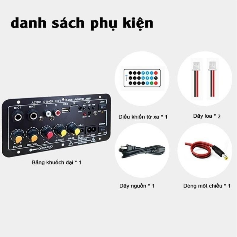 Mạch loa kéo D10 Bluetooth 5.0 hát Karaoke, dùng điện 12V/24V/220V (Tặng kèm đủ phụ kiện)- Điện tử P