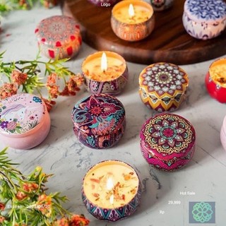 Nến Thơm Hoa Sáp Thiên Nhiên Giúp Thư Giãn - Nến thơm hộp hình thổ cẩm
