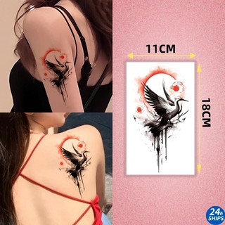 Lông Vũ Đen Họa Tiết Cần Cẩu Hình Xăm Cô Gái Dễ Thương Lưng Hình Xăm Chống Thấm Nước Miếng Dán Hình Xăm Lâu Dài 7 Ngày Tạm Thời Giả Hình Xăm 11 * 18cm