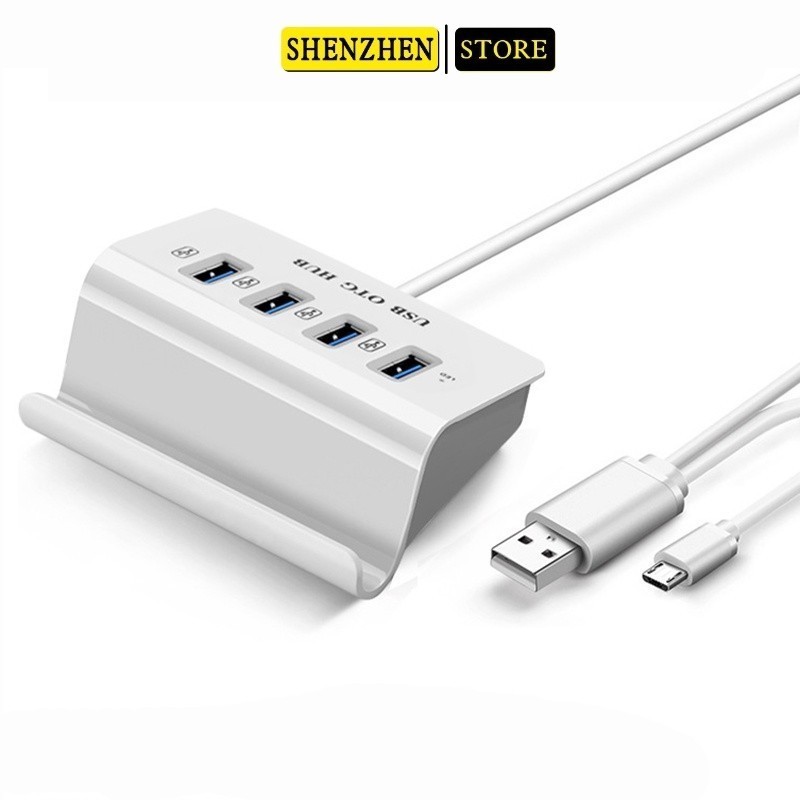 Hub Chia 4 Cổng USB OTG - Type C & Micro USB Kèm Giá Đỡ Cho Điện Thoại/Máy Tính Bảng