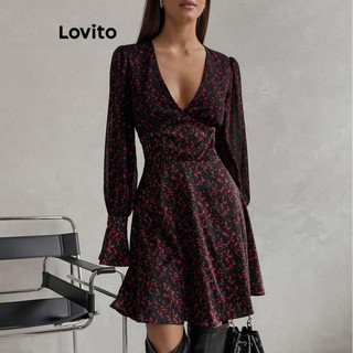 Đầm Lovito họa tiết hoa phong cách thanh lịch cho nữ LNL63283