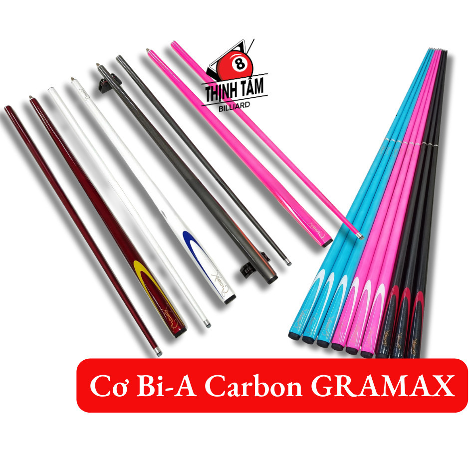 [THỊNH TÂM] Cơ Bida Lỗ Carbon 2 Khúc GRAMAX - Gậy Bi-A Líp 2 Khúc Carbon Cao Cấp Thịnh Tâm