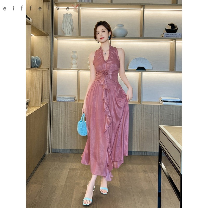 [Eiffelve]【S-XXL】Váy dài du lịch đi biển mùa hè 2024 Phong cách mới dành cho nữ Tính khí ngọt ngào V