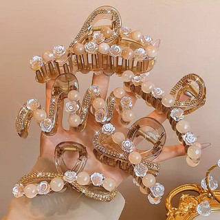 Hàn Quốc Camellia Tóc Ngọc Trai Lấp Lánh Kim Cương Kẹp Nữ Thời Trang Cá Mập Kẹp Phụ Kiện Tóc