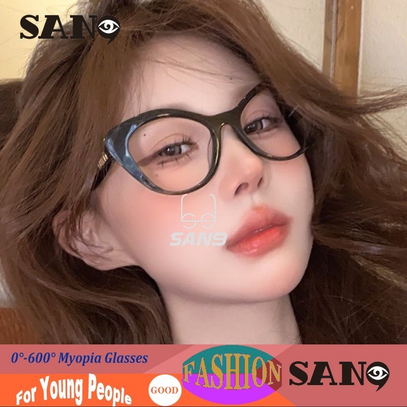 【50°-600° Kính cận thị 】 COD (San9) Kính mắt mèo mới dành cho nữ có khung kính mắt M-Letter Border B