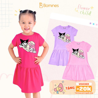 Váy bé gái hoạt hình kuromi, my melody, đầm cotton tay ngắn cho bé gái bomines 2-12t, 8- 36kg dtnkrmtraitim