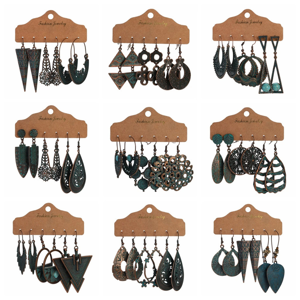 Dân Tộc Mới Đồng Hợp Kim Tòn Ten Bông Tai Nữ Retro Tròn Tam Giác Không Đều Hình Học Bông Tai Pendien