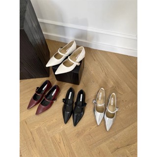 (HÀNG SẴN)Giày độn đế mũi nhọn da lì quai ngang chun Dapai show mùa thu 2024 - DP A5659