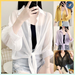   A158  Áo SƠ MI VOAN nữ mỏng khoác ngoài tay lửng CỘT DÂY thời trang Quảng Châu chống nắng - L2M 