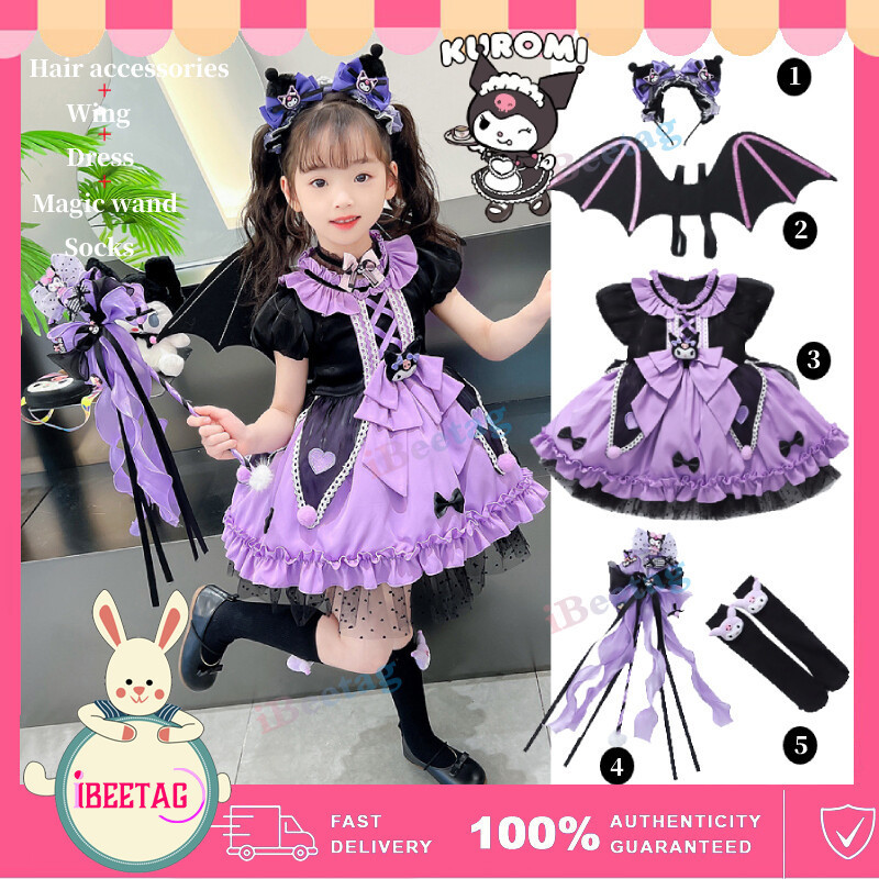  Bộ 5 Đầy Đủ Sanrio Kuromi Lolita Váy Công Chúa Cô Gái Halloween Đảng Cosplay Trang Phục Hóa Trang Quà Tặng Sinh Nhật Tutu Đầm 2024 