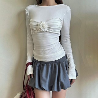Áo thun không lưng Cutenew dành cho nữ Áo thun dài tay màu trắng thường ngày Áo thun dạo phố