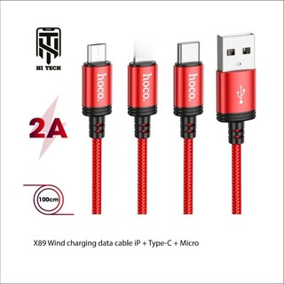  Cáp Sạc Nhanh Hoco X89 - Dây Sạc Type c Hỗ Trợ Sạc Nhanh 2.4A dành cho Android ios... dây dài 1m bọc dù đỏ đen. 