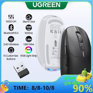 Ugreen Chuột không dây Chơi Game 5000dpi bluetooth 5.0 2.4g 6 Nút Có Thể Sạc Lại Cho macbook tablet Laptop