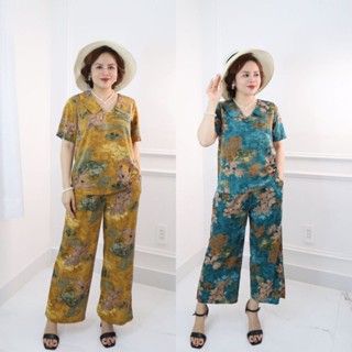 Đồ bộ trung niên, đồ bộ mặc ở nhà cho các mẹ quần suông 9 tấc, chất lụa nhập co dãn thoải mái NiNa 03