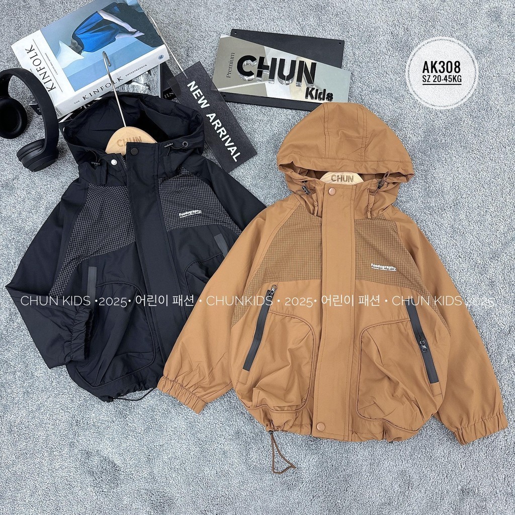 AK308 - ÁO khoác CHO BÉ viền túi cao su mix caro- 9159