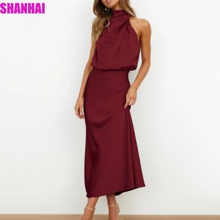 Đầm dạ hội dài SHANAI, Váy không tay bằng lụa Satin không đều, Tiệc câu lạc bộ trông đặc biệt Quần áo phong cách Châu Âu và Mỹ Váy dự tiệc ngày lễ Tiệc tối