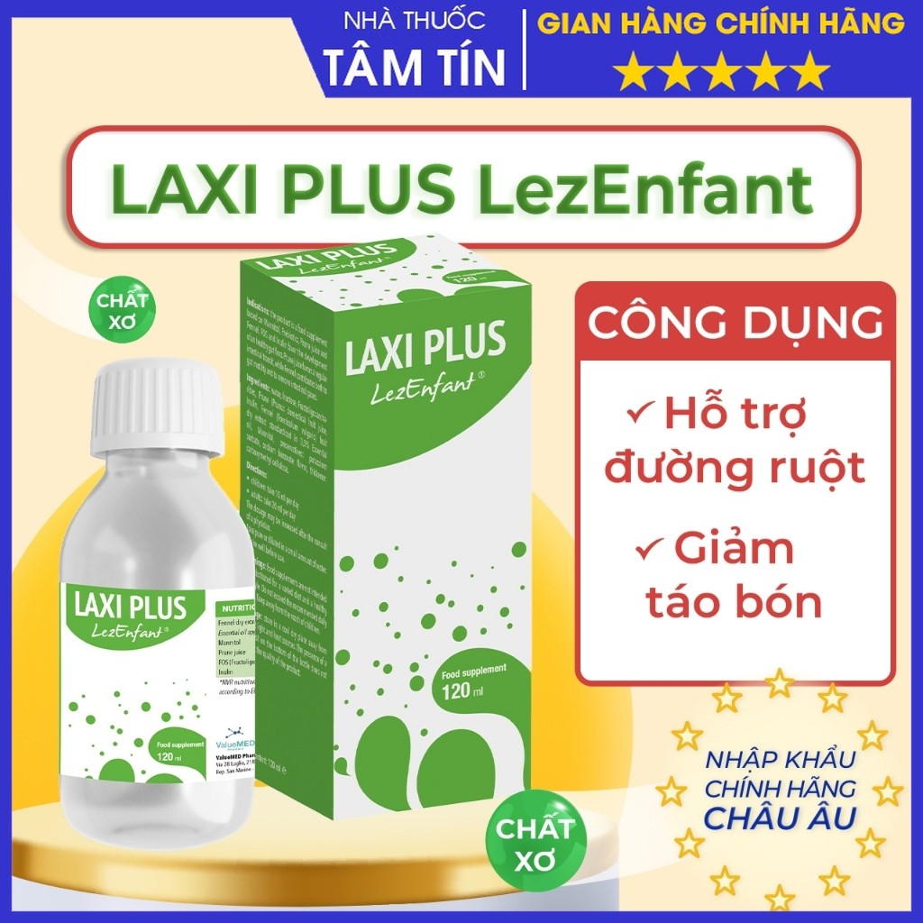 LAXI PLUS LezEnfant - Siro bổ xung chất xơ, hỗ trợ Táo bón cho mẹ và bé - Hộp 1 chai 120ml - Medlabo