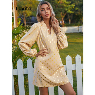 Đầm Lovito xếp nếp họa tiết chấm bi phong cách Boho cho nữ LNL60342