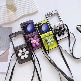3d Hoa Dễ Thương Trái Tim Tình Yêu Đeo Ngang Dây Ốp Lưng Điện Thoại Samsung Galaxy Z Flip 6 5 4 3 Bản Lề Cứng Bảo Vệ Da PU