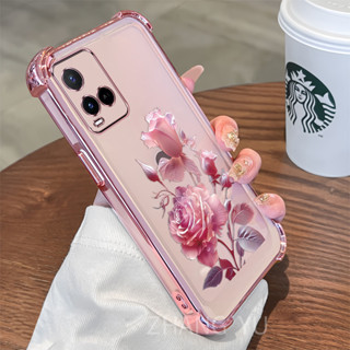 [Chống sốc] Ốp lưng vivo Y21 Y21S Y33S 4G Y21A Y21T Ốp điện thoại TPU Vỏ mềm trong suốt họa tiết hoa hồng mới nhất