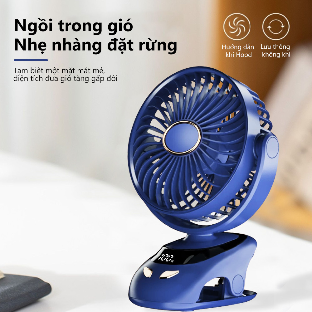 Quạt USB Goojodoq 3000MAh Bàn Xoay Mini Kẹp Di Động Màn Hình LED Di Động 5tốc độ | BigBuy360 - bigbuy360.vn