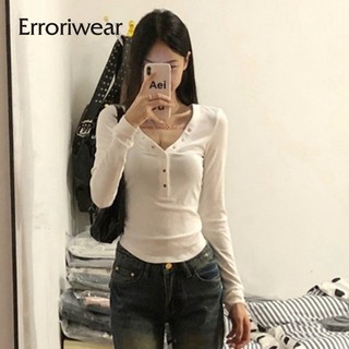 Áo thun nữ cổ chữ V dài tay thiết kế mới áo thun cổ chữ V ngắn mỏng