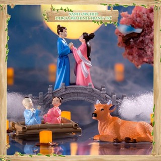 Mô Hình Tiểu Cảnh "Cặp đôi Qixi" Trang Trí Sen Đá, Sân Vườn/ Chậu Cây, DYI, Terrarium