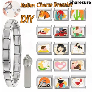 Hoạt Hình Xe Hơi Ý Quyến Rũ Vòng Tay Phù Hợp Với 9 Mm Thép Không Gỉ Vòng Tay DIY Trang Sức Làm Phụ Kiện Retro Cá Tính Mô Đun Vòng Tay Phụ Kiện