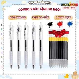 Combo 5 bút gel RS8802-50 ngòi refill bullet mực xanh, đỏ, đen, bút bấm có đệm tay nhanh khô [taphoagaunho]