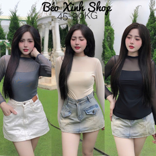 Áo Thun Phối Lưới 2 Lớp Vải Thun Gân Tăm 40 - 95Kg Áo Thun Có Bigsize Nữ - A.1410