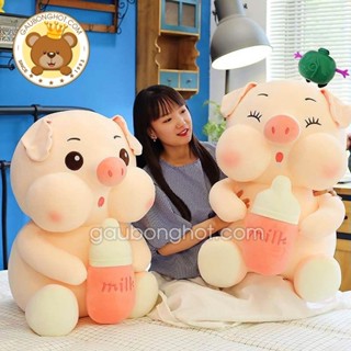 Gấu Bông Heo Ôm Bình Sữa, Heo Sữa, Thú Bông Heo Dễ Thương Chiều Cao 30cm