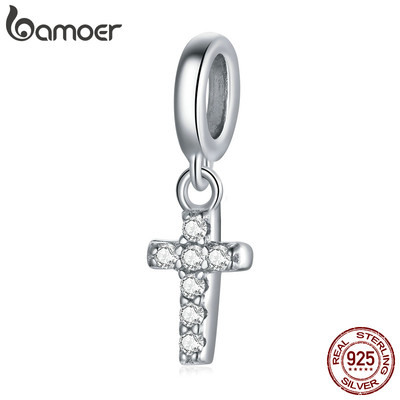 Bamoer 925 Sterling Sliver Charm Cross Design Đơn giản DIY cho vòng tay dành cho nữ BSX003-L