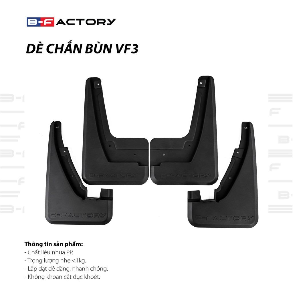 CHẮN BÙN VF3, DÈ CHẮN BÙN XE VINFAST VF3 CHÍNH HÃNG LOẠI DÀY, TỰ LẮP TRƯỚC SAU B-FACTORY 2