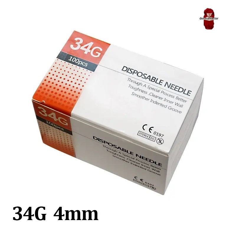 10 50 100 chiếc Kim làm đẹp 34G1.5mm 34G2.5mm 34G4mm Kim hạ bì vô trùng