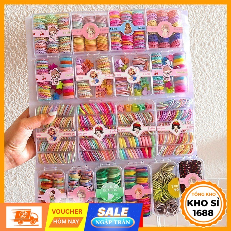 Hộp 90 Dây Buộc Tóc Cho Bé Gái, Dây Buộc Tóc Cao Su Co Dãn Dễ Thương Phong Cách Hàn Quốc E1719