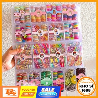 Hộp 90 Dây Buộc Tóc Cho Bé Gái, Dây Buộc Tóc Cao Su Co Dãn Dễ Thương Phong Cách Hàn Quốc E1719