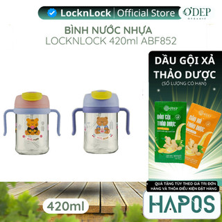 Bình nước nhựa LocknLock 420ml ABF852 Kids Dual, Hàng chính hãng, tay cầm đôi, họa tiết dễ thương - HAPOS HOME