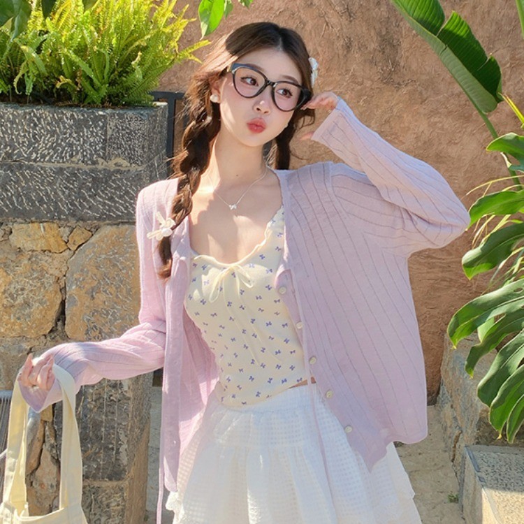 Su Sansan Xanh Cardigan Nữ Mỏng, Thời Trang Mùa Hè 2025, Anti-Sun Jijia