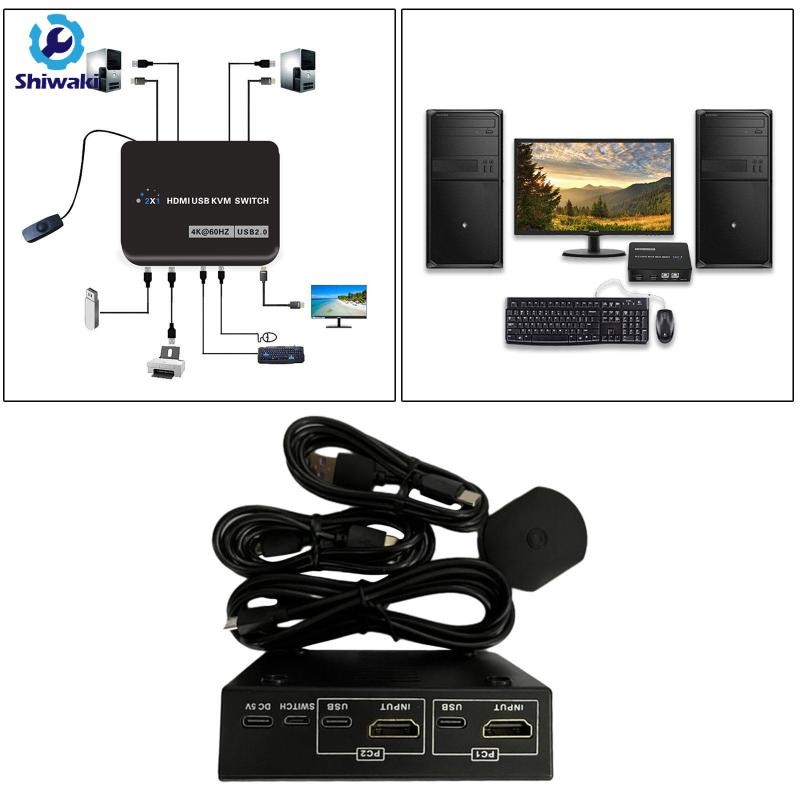 USB 2.0 HDMI KVM Switch 2 Cổng Hộp Cho 2 PC Chia Sẻ 1 Màn Hình HD Ultra