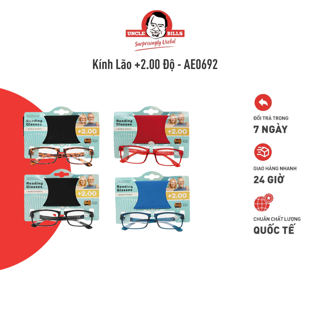 Kính Lão Đọc Sách UNCLE BILLS +2.00 Độ Gọng Chữ Nhật Kèm Túi Đựng Nhiều Màu (Giao Ngẫu Nhiên) - AE0692