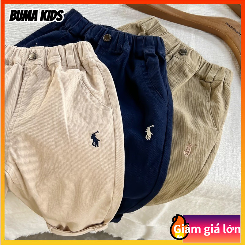 BUMA KIDS🔥Trẻ em, quần dài, lông, giản dị, màu trơn, co giãn, quần cotton