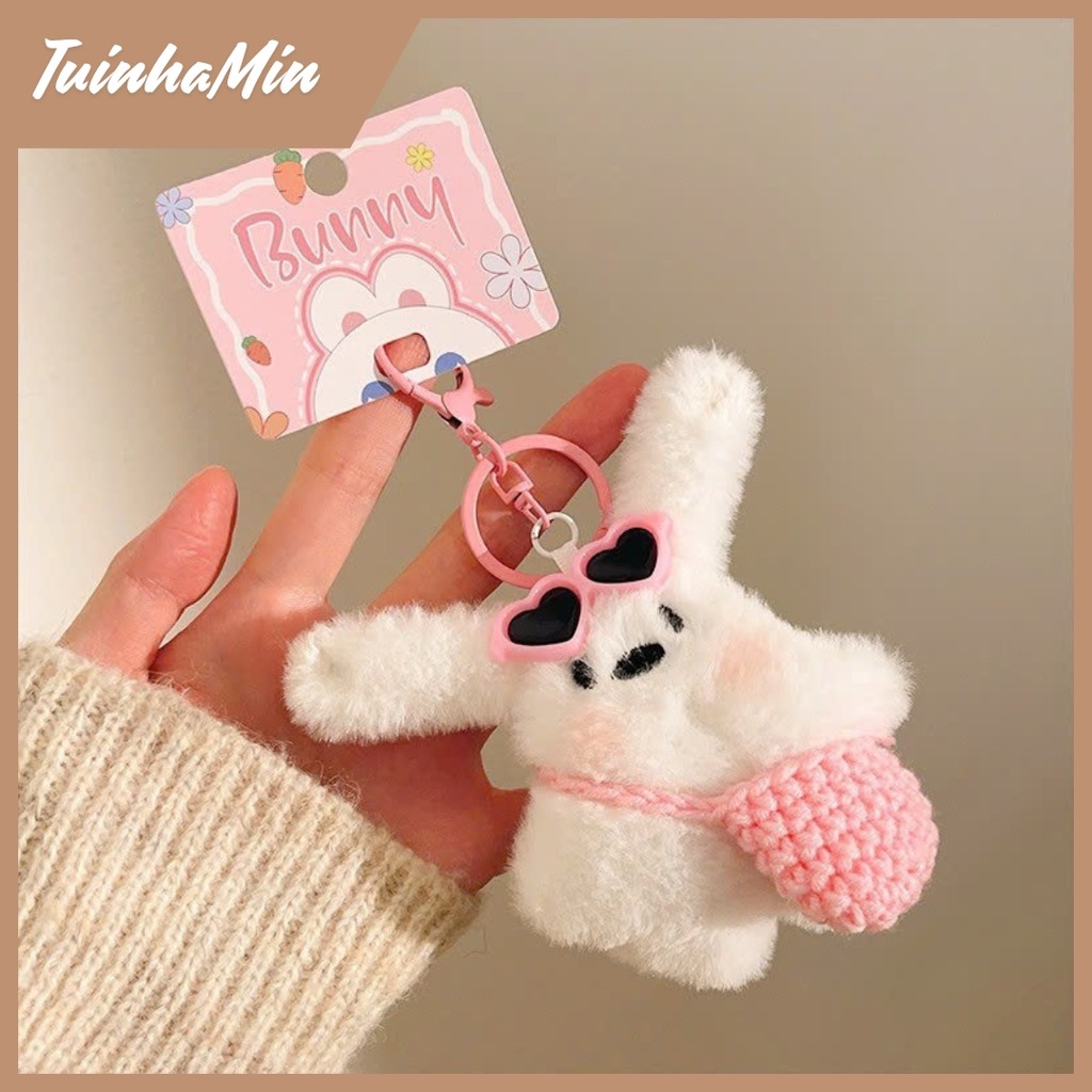 Móc khóa gấu đôi cute C06 Gấu nơ xanh & gấu kính hồng đeo túi xách, charm dễ thương tặng bạn bè C06