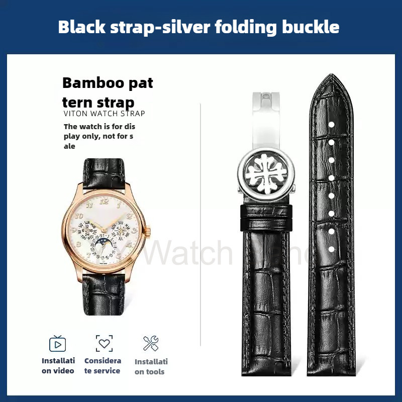  19   20   21   22   23mm Dây Da Cho Đồng Hồ Patek Philippe Dây PP Khóa Slub Họa Tiết Da Bò Đồng Hồ Vòng Tay Da Bò Chất Lượng Cao Mềm Mại Thoải Mái 