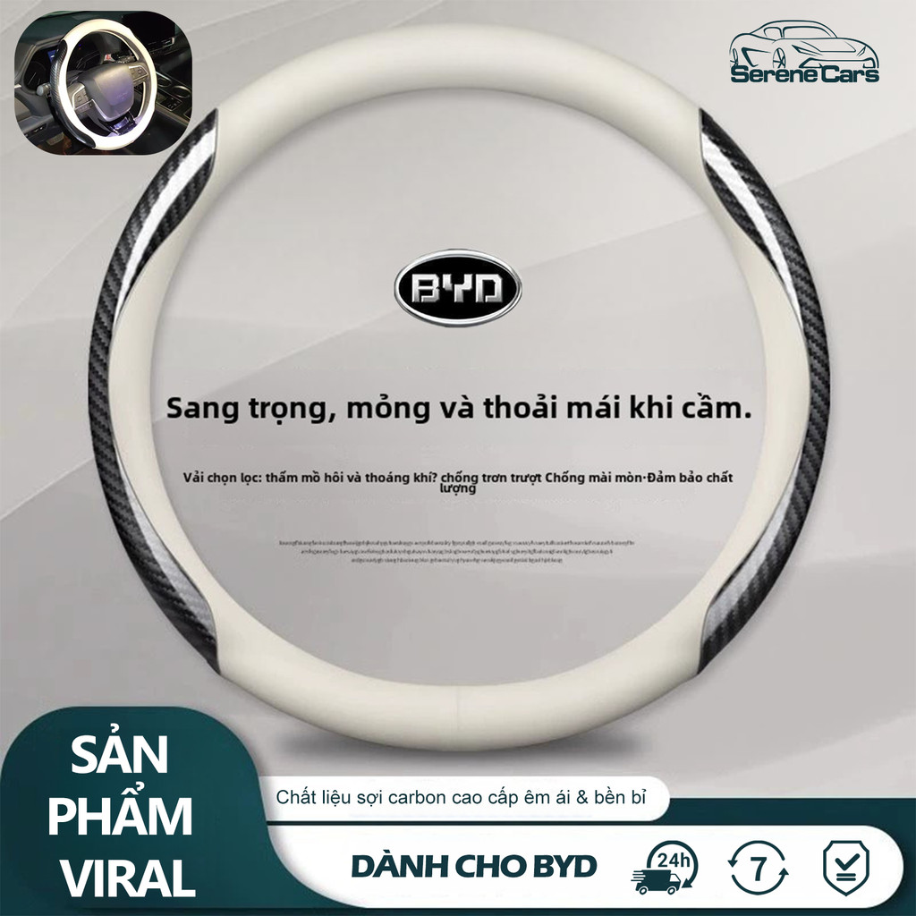BYD Bọc vô lăng Qin S7 S6 Song PLUS Tang DMI Yuan pro Qin cá heo Han DMi Bọc Vô Lăng Da Thật Cao Cấp
