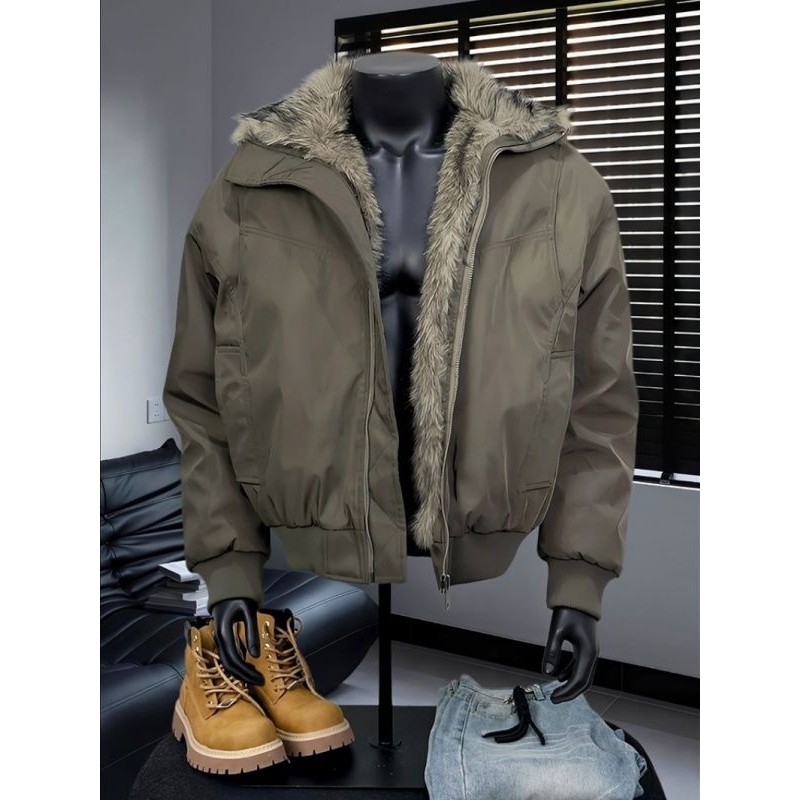 Áo khoác cổ lông cừu dày dặn cho nam và nữ, áo khoác cao cấp