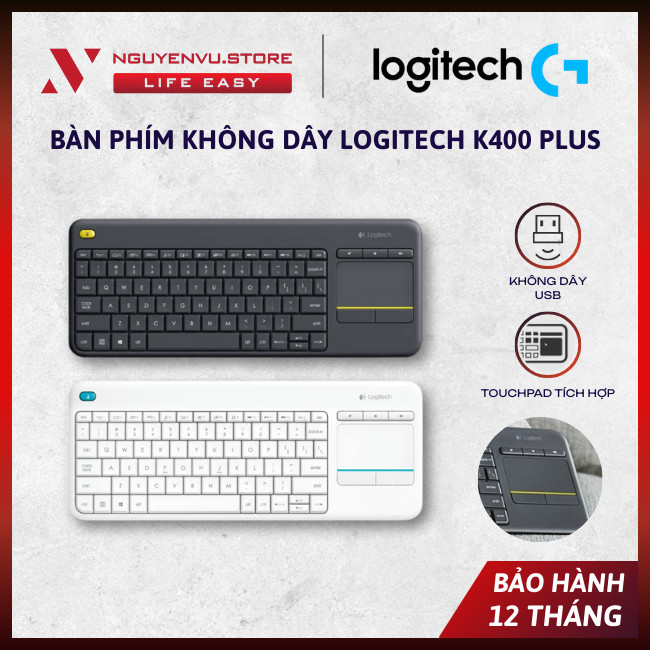 [CHÍNH HÃNG] Bàn phím không dây Logitech K400 Plus, Tích hợp Touchpad - [BẢO HÀNH 12 THÁNG]