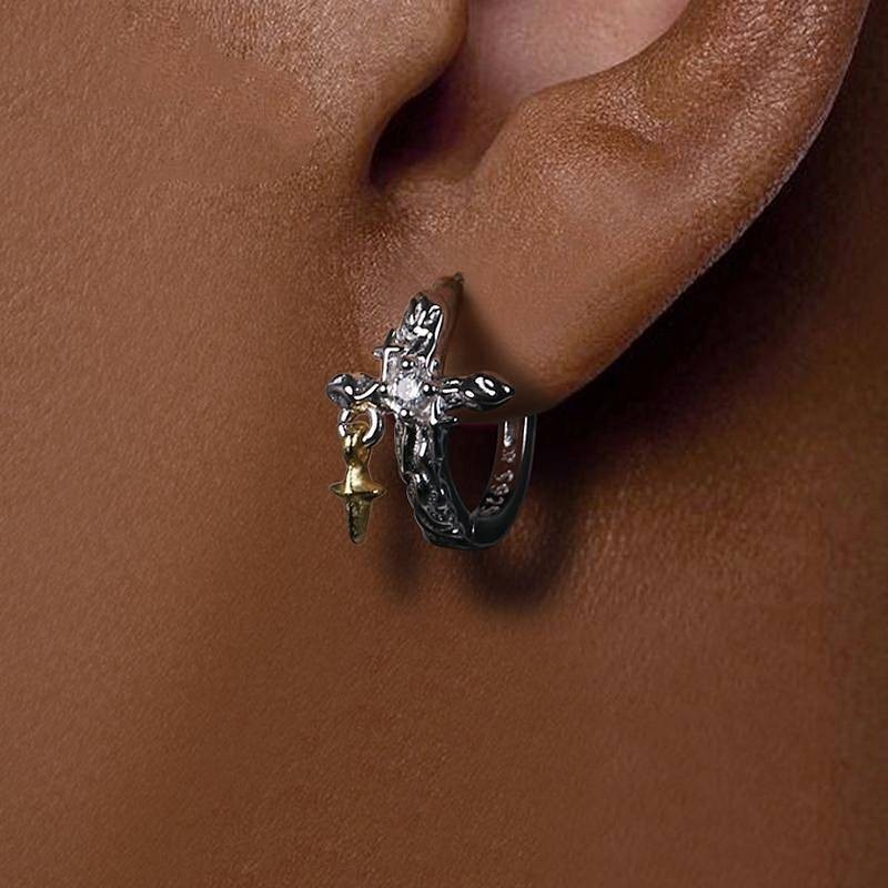24-Year New Earrings Men's and Women's Elegant Hip Hop Pu Handsome Cross North Star Silver Jewelry C