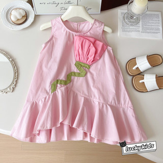Ngọt ngào bé gái 3D váy không tay hoa hồng mùa hè trẻ em bé gái váy đuôi cá màu hồng