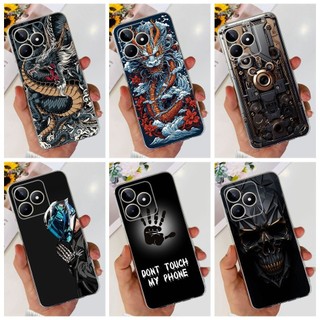 Dành Cho Realme Note 50 2024 Vỏ Họa Tiết Phong Cách Kim Loại Rồng Thời Trang Realme Note50 4G RMX3834 Vỏ Điện Thoại TPU Silicon Mềm